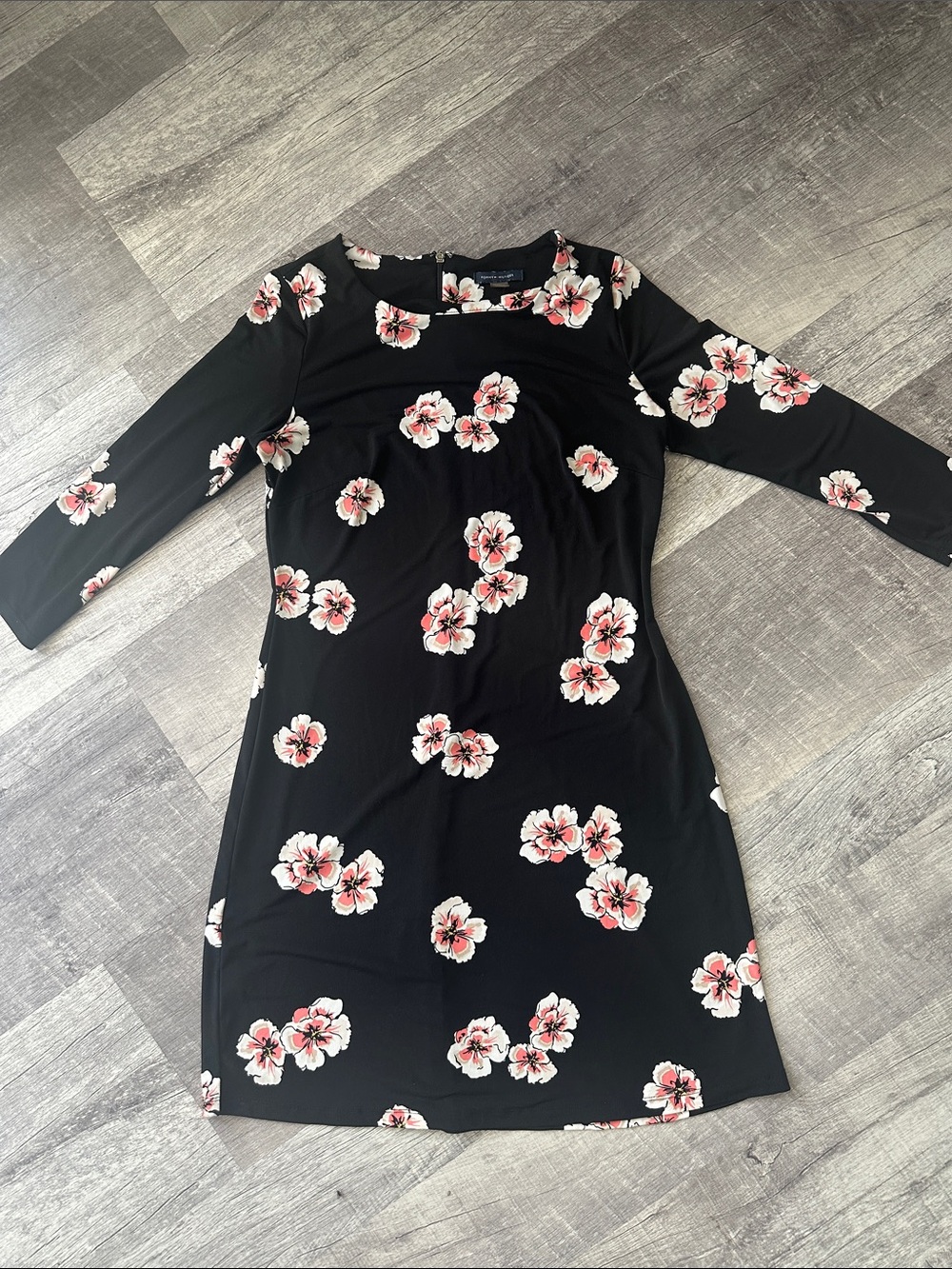 Tommy Hilfiger Black Long-Sleeve Floral Sheath Dress with Pink Blooms Size 8